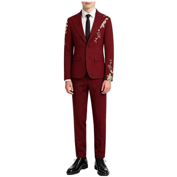 ATOGUTA Boys Formal Suit Kids Tuxedo for Wedding Outfit Lightweight Blazer and Pants Set Size 8-14, Red