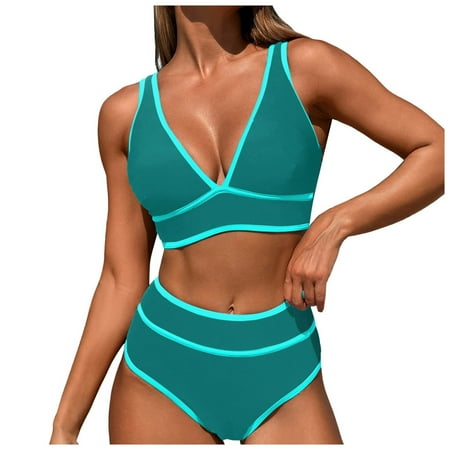 Durtebeua Bikini Set for Women Sexy Swimwear Halter String Triangle Bikini Sets Swimsuit Sexy Ribbed Triangle Top Bathing Suits Gift for her