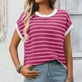 thumbnail image 6 of Ohufall Soft T-shirts for Women Short Sleeve Loose Fit Casual Tops Trendy Stripes Patchwork Tees Blouse, 6 of 7