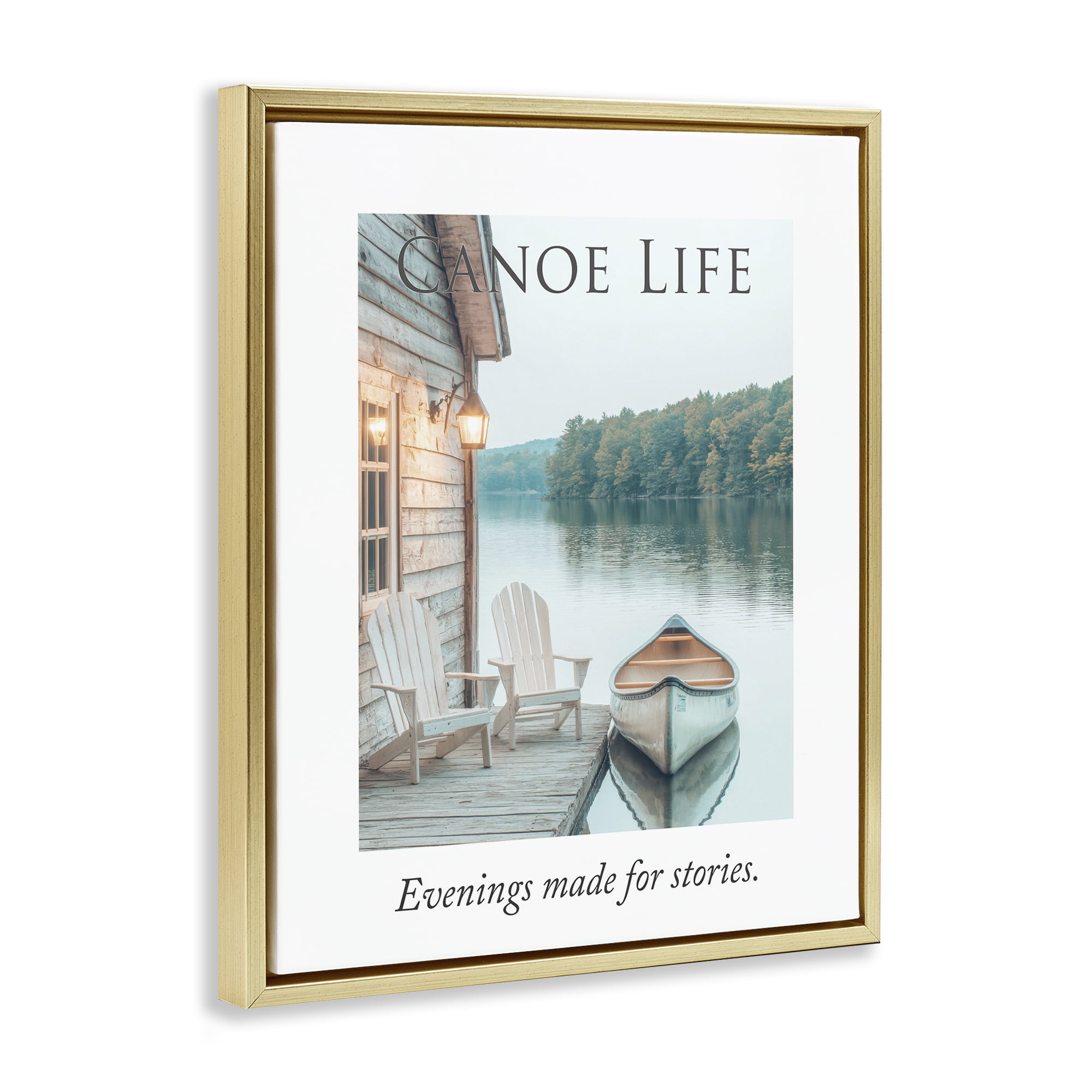 Stupell Industries Canoe Life Quote Gold Framed Floater Canvas Wall Art, design by A Barefoot Stylist