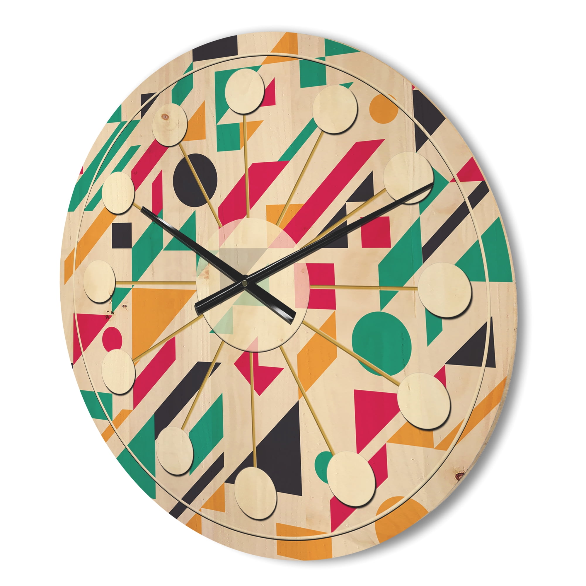 Designart 'Geometrical Retro Design XIV' Mid-Century Modern Wood Wall Clock