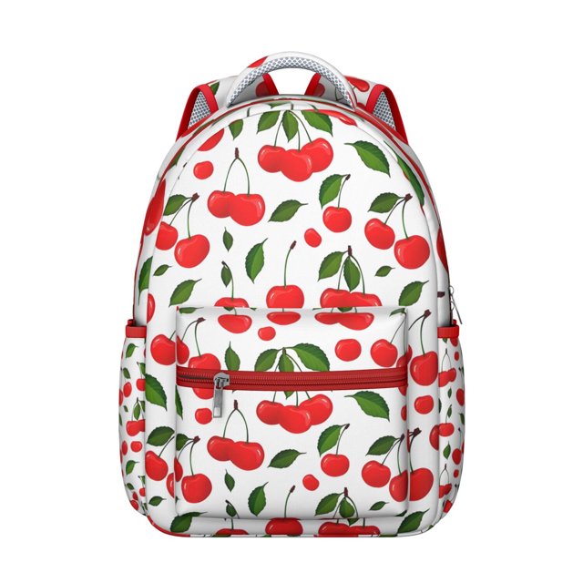 Sac à Dos pour Étudiants avec Cerises, Motif Mignon de Cerises Rouges, Sac d'École avec Imprimé Esthétique Sucré pour les Amateurs de Cerises et Illustration Inspirée des Bonbons