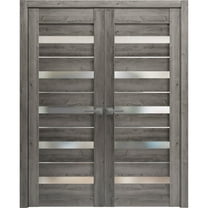 Solid French Double Doors 48 x 80 inches | Quadro 4445 Nebraska Grey with Frosted Glass | Wood Solid Panel Frame Trims | Closet Bedroom Sturdy Doors