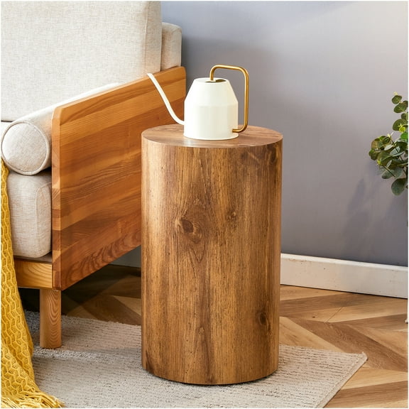 JERFIT 30 inch Round End Table for Living Room, Wood Pattern MDF Side Table, Accent Table for Bedroom, Office, Dorm