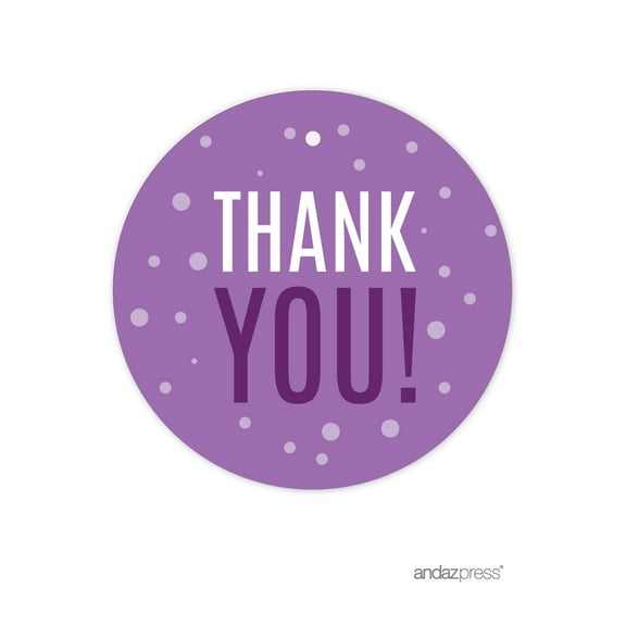 Lavender, Plum, Royal Purple Girl's Sweet 15 Birthday Party, Round Circle Gift Tags, Thank You!, 24-Pack
