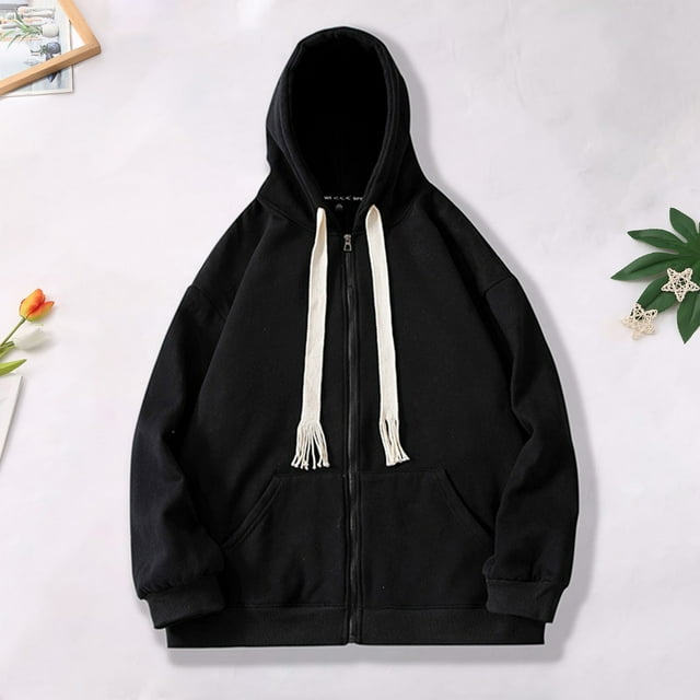 pstuiky camisas de manga larga para hombre, Blusa/camiseta informal de manga larga con capucha y bolsillo con cremallera para hombre, color liso camisetas de hombre m