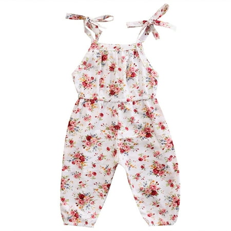 

Caitzr Summer Kids Baby Girl Floral Romper Sleeveless Suspender Trousers Elastic Waist Jumpsuit
