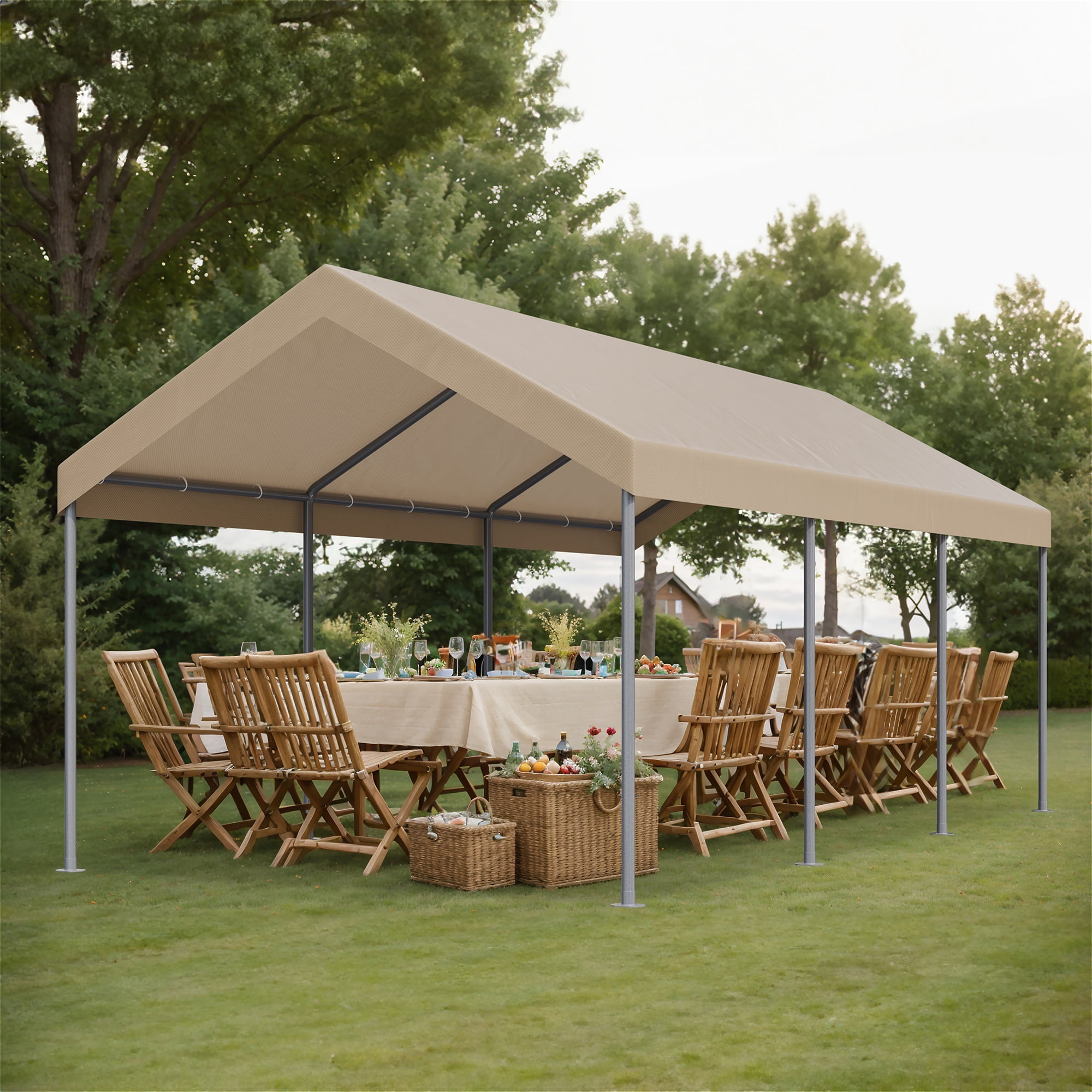 Walsunny Carport 10 x 20 ft Heavy Duty Carport Car Canopy with Powder-Coated Steel Frame, Portable Garage for Car, Boat, Shelter Party Tent with 180g PE Tarp