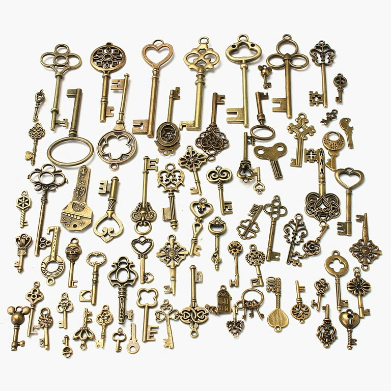 10 Pcs Antique Bronze Heart Skeleton Key Charms Pendants A173