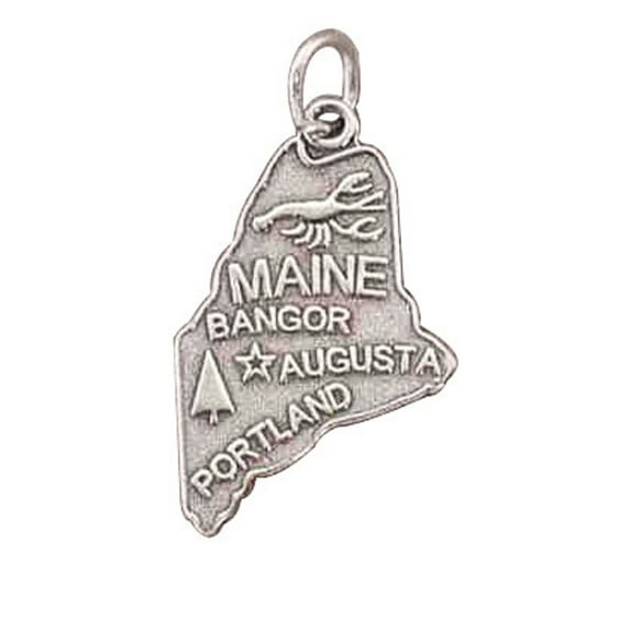 Sterling Silver 24" 1.2mm Box Chain MAINE State Pendant Necklace