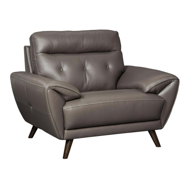 Modern Faux Leather Upholstered Chair, Gray Leather Chair And A Half