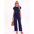 thumbnail image 2 of MINTREUS Two Piece Lounge Sets for Women Fall Short Sleeve Travel Vacation Outfits Set with Pocket and Wide Leg Pants, 2 of 8