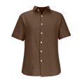 thumbnail image 4 of Ecqkame Men's Casual Cotton Linen Shirt Tops Short Sleeve Button Down Vacation Shirt Summer Holiday Solid Color Tops Brown XXXXXL, 4 of 5