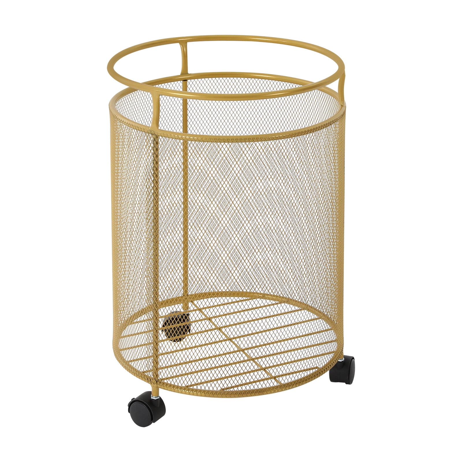 Rolling Laundry Hamper Round Metal Laundry Basket Cart with 4 Wheels Household
