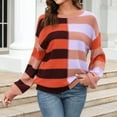 thumbnail image 4 of Riecok Plus Size Sweater for Women Long Sleeves Crewneck Striped Sweater Color Block Fall and Winter All-match Casual Fashion Sweaters Orange S, 4 of 6