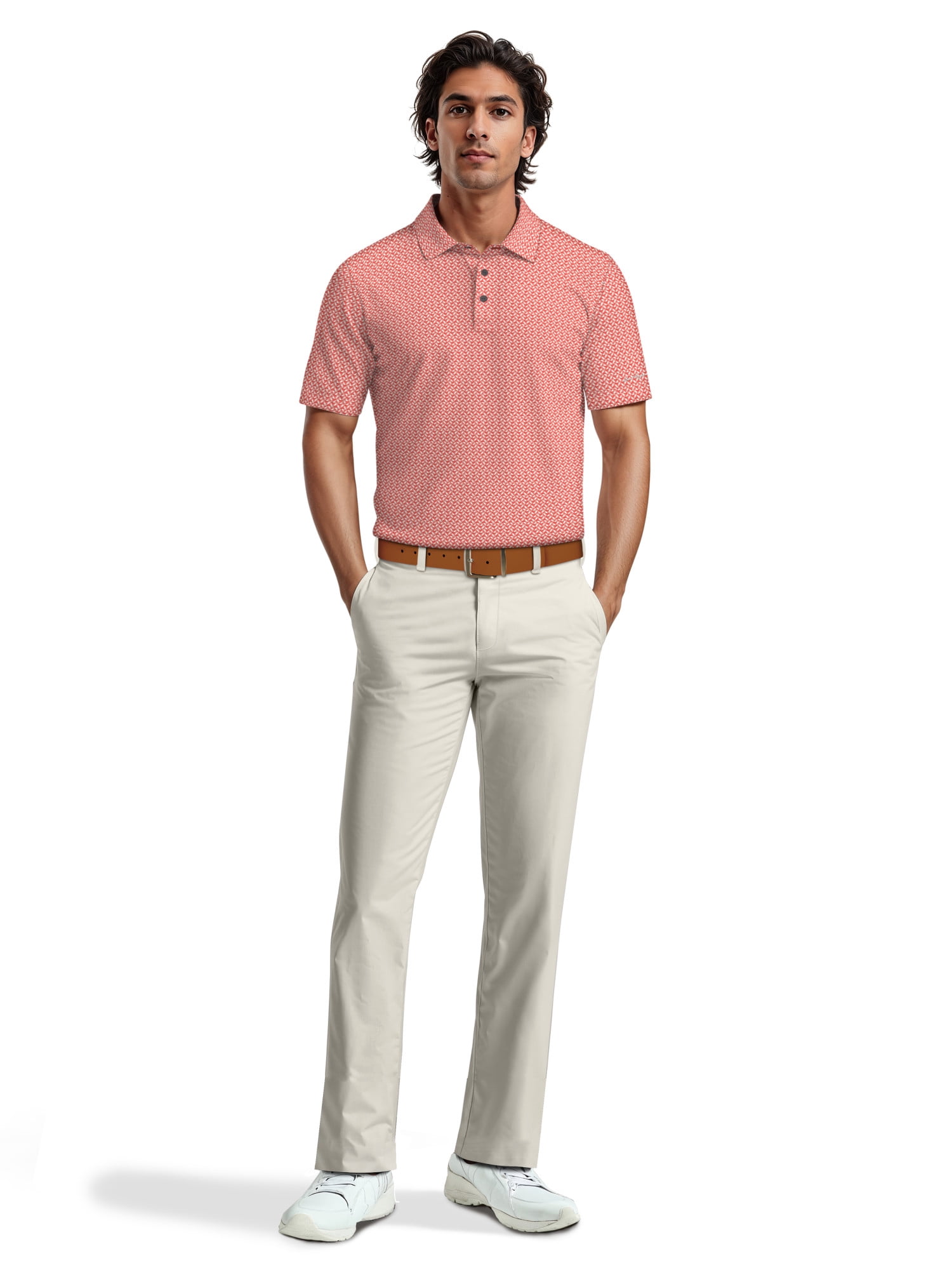 Ben Hogan Men's & Big Men's Performance Mini Geometric Print Short Sleeve Golf Polo Shirt, Sizes S-5XL