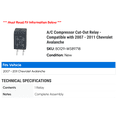 thumbnail image 2 of A/C Compressor Cut-Out Relay - Compatible with 2007 - 2011 Chevy Avalanche 2008 2009 2010, 2 of 2