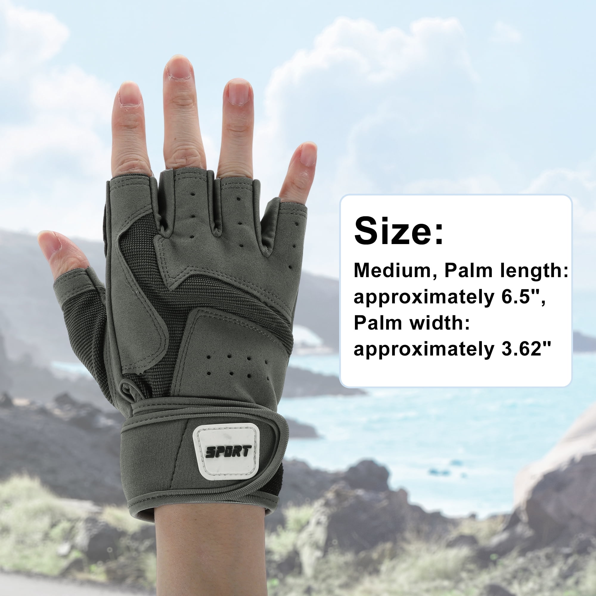 Unique Bargains Extended Wristband Half-finger Strength Training Sport Gloves Medium Gray