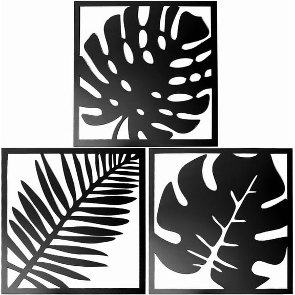 3Pcs Leaf Mirror Wall Decor Stickers Acrylic Mirror Decals Removable Mirror Art Mural Square Wall Decals Set for DIY Home Living Room Bedroom Background Wall Decoration 7.4 x 7.8Inch Black Black