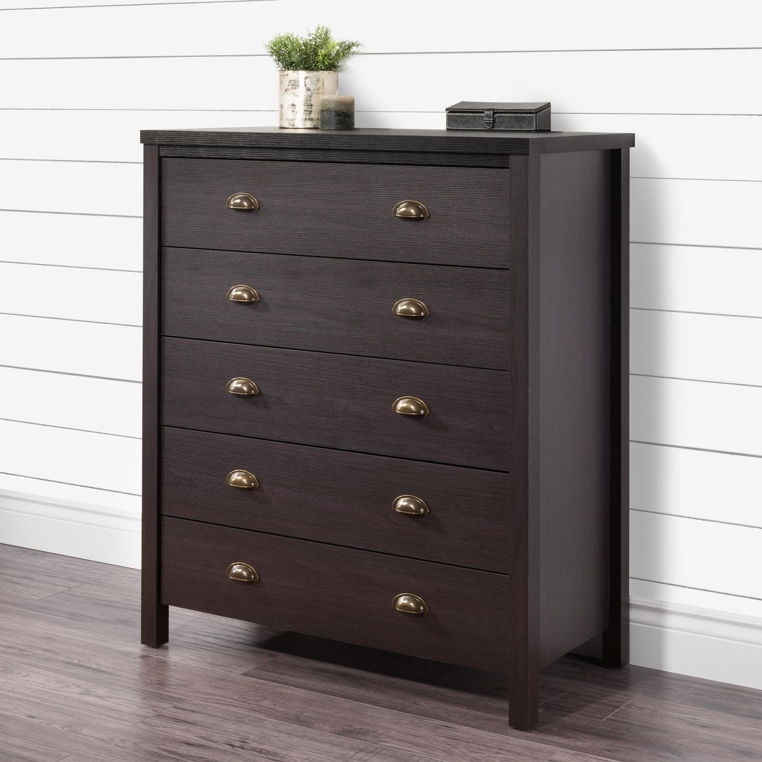 CorLiving Boston Modern Engineered Wood 5 Drawer Tall Adult Dresser with Interlocking Drawers