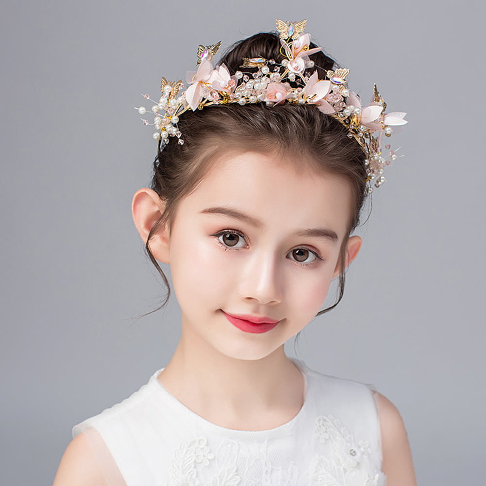 Details about   Girl Gold Leaf pink flower Wedding Women Party Hair Headband Crown Tiara Prop 