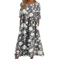 thumbnail image 2 of GaThRRgYP A-Line Silhouette Round Neck Dress-Universally Flattering,Womens Fashion Printed Short Sleeve Round-neck Long Dress Gray L, 2 of 5
