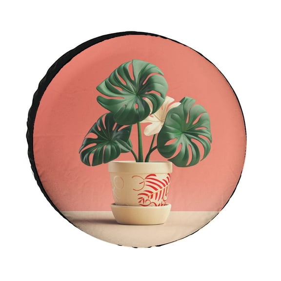 Camper Spare Tire Cover 12inch Monstera Plant Camping Wheel Protectors Tyre Covers Weatherproof Wheel Covers Plant Monstera Leaf Fit for Trailers SUV Off-Road Vehicle Camper And Trucks