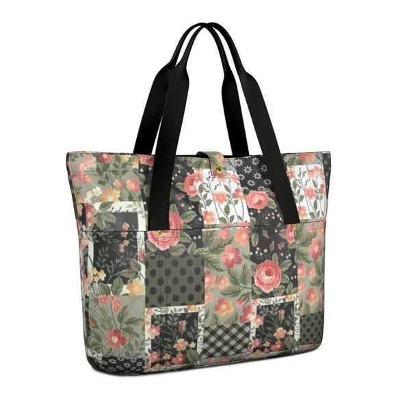Tote Bag for Women - Pioneer Flower Shoulder Bag - Large Utility Work Duffle Bag with Zipper Handbag for Travel, Work, Sprots