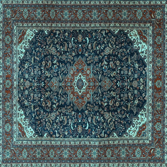 Ahgly Company Indoor Square Medallion Light Blue Traditional Area Rugs, 8' Square