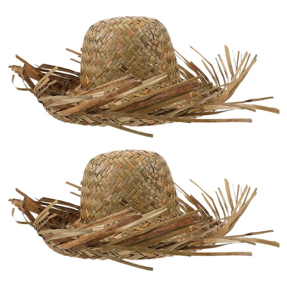KAKOWELY 2 Pcs Chapeau de Plage en Paille Tressée à la Main Chapeau de Paille Pliable Chapeau de Soleil à Grand Bord pour Activités Extérieures Hawaïennes d'Été, 14.57x"X14.57"X5.91 Pouces