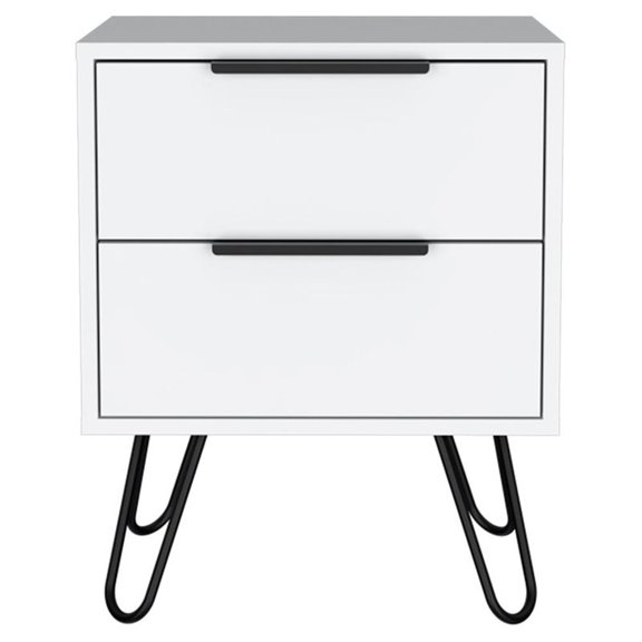 Atlin Designs Modern Metal Bedroom Nightstand with 2-Drawer in White
