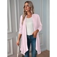 thumbnail image 6 of Women'S Three-Quarter Sleeve Casual Open-Front Jacket, Fashionable Front-Opening Light Coat Pink XXL, 6 of 9