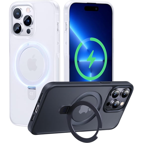 Designed for iPhone 13 Pro Max Case with Magnetic Invisible Stand Military Drop Protection Compatible with MagSafe Shockproof Matte Phone Case for iPhone 13 Pro Max 6.7" 2021, Frosted White