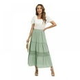 thumbnail image 3 of Women's Tiered Long Skirt Boho Solid Color Elastic High Waist Skirt Flowy Swiss Dot Hollow Out Maxi Skirts, Green S-2XL, 3 of 9