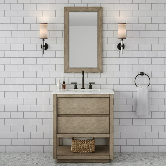 Water Creation Oakman 30" Single Sink Wood Bath Vanity with Mirror in Gray Oak