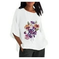 thumbnail image 2 of Weiqiqre Women's Plus Size Alzheimers Awareness Tops Fashion Summer Flower Printed Round Neck 3/4 Length Sleeve Loose Blouse Top, 2 of 4