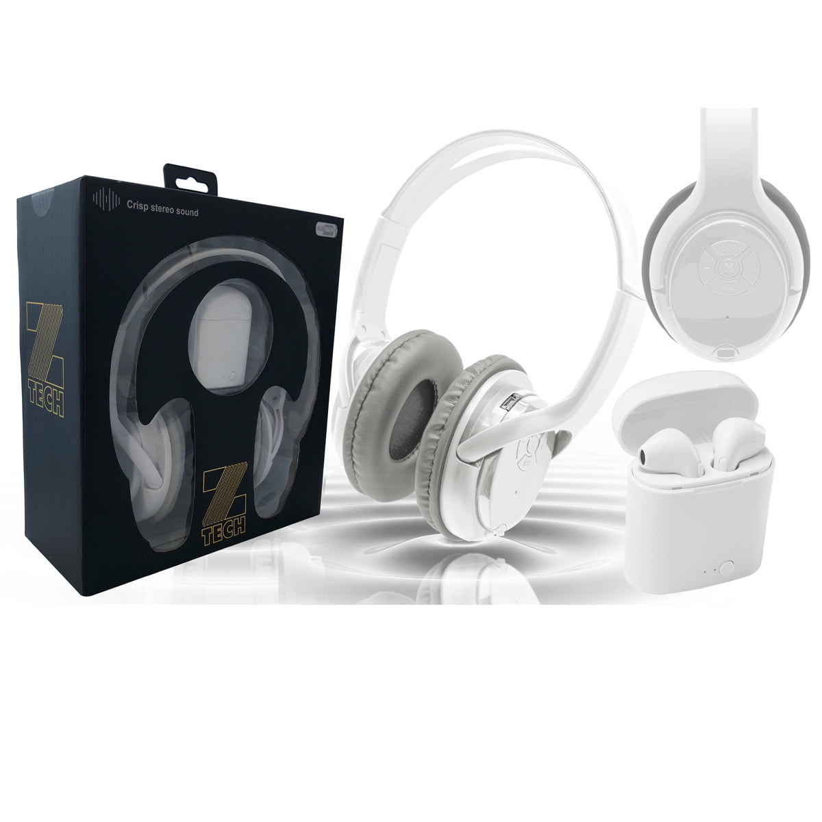 Zunammy Zummy Wireless Over-Ear Bluetooth Headphones and True Wireless Earbud Set - White