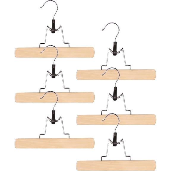 J&V TEXTILES Wood Pant Hangers - Wooden Skirt Hangers - 6 Pack - for Men Shorts and Pants and Women Dress Clothes - Non Slip Slim Closet Space Saving