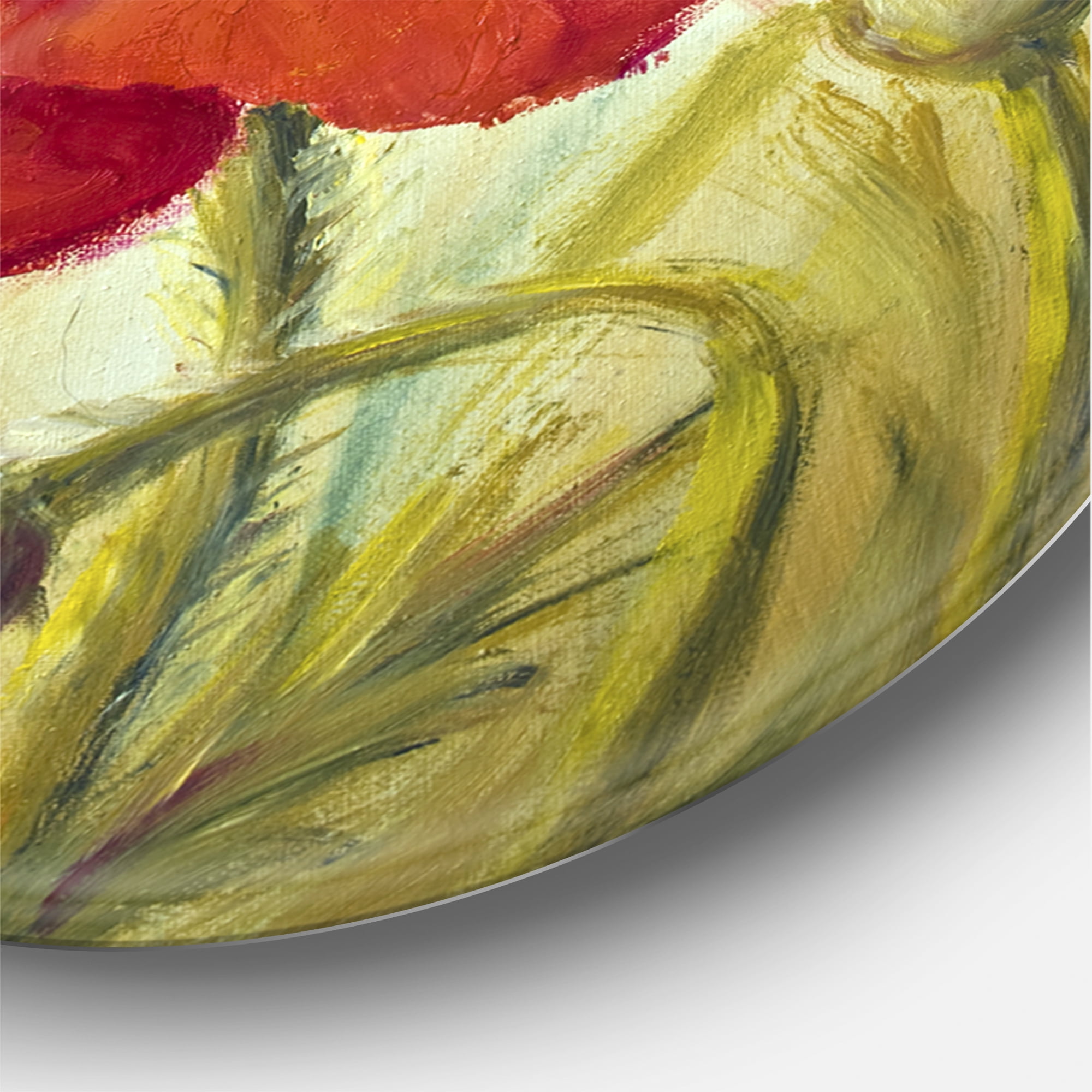 Designart 'Blossoming Red Poppies In Wheat Fields I' Traditional Circle Metal Wall Art 11x11 - Disc of 11