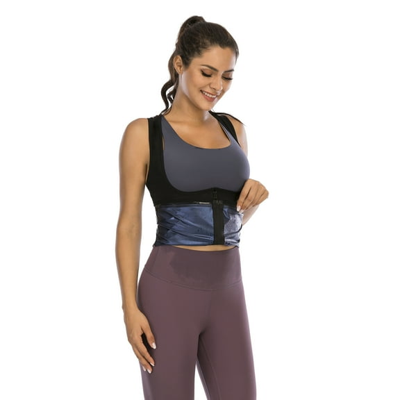Women's Sauna Suit Sweat Vest Waist Trainer Workout Tank Top Shapewear for Weight Loss Body Shaper, Black, S