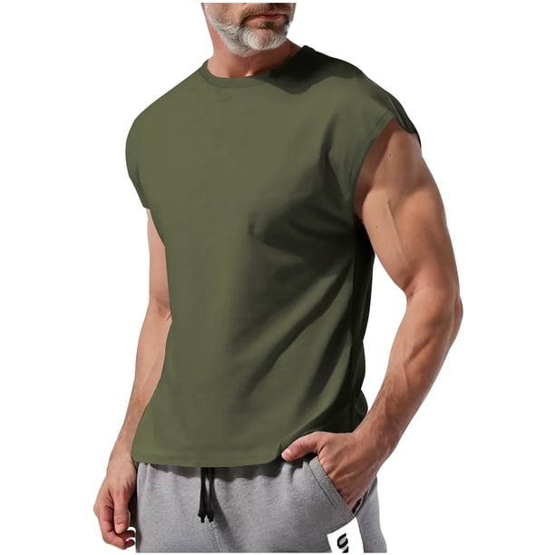 Hombres sin Mangas Camiseta Casual Color Sólido Hombro Delgado, Top de Moda para el Gimnasio Y el Uso Diario