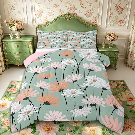 Manfei Rustic Wildflower Full Size Comforter Sets 3-Piece,Cottagecore Blossom Bedding Comforter Set,1 Comforter and 2 Pillowcases,Reversible