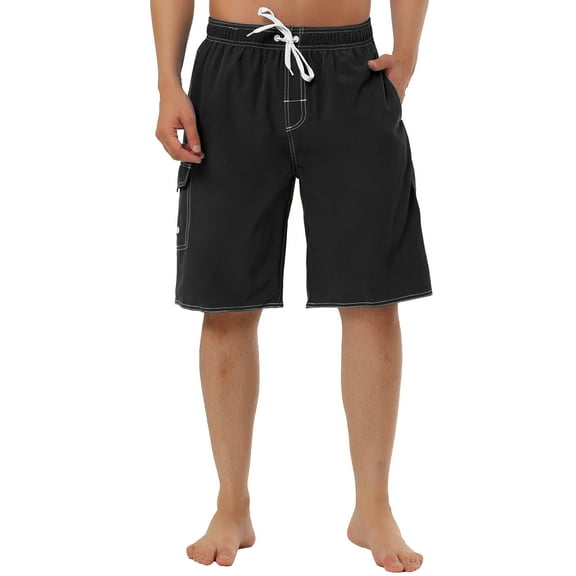Unique Bargains Men's Casual Holiday Solid Color Elastic Waistband Beach Board Shorts