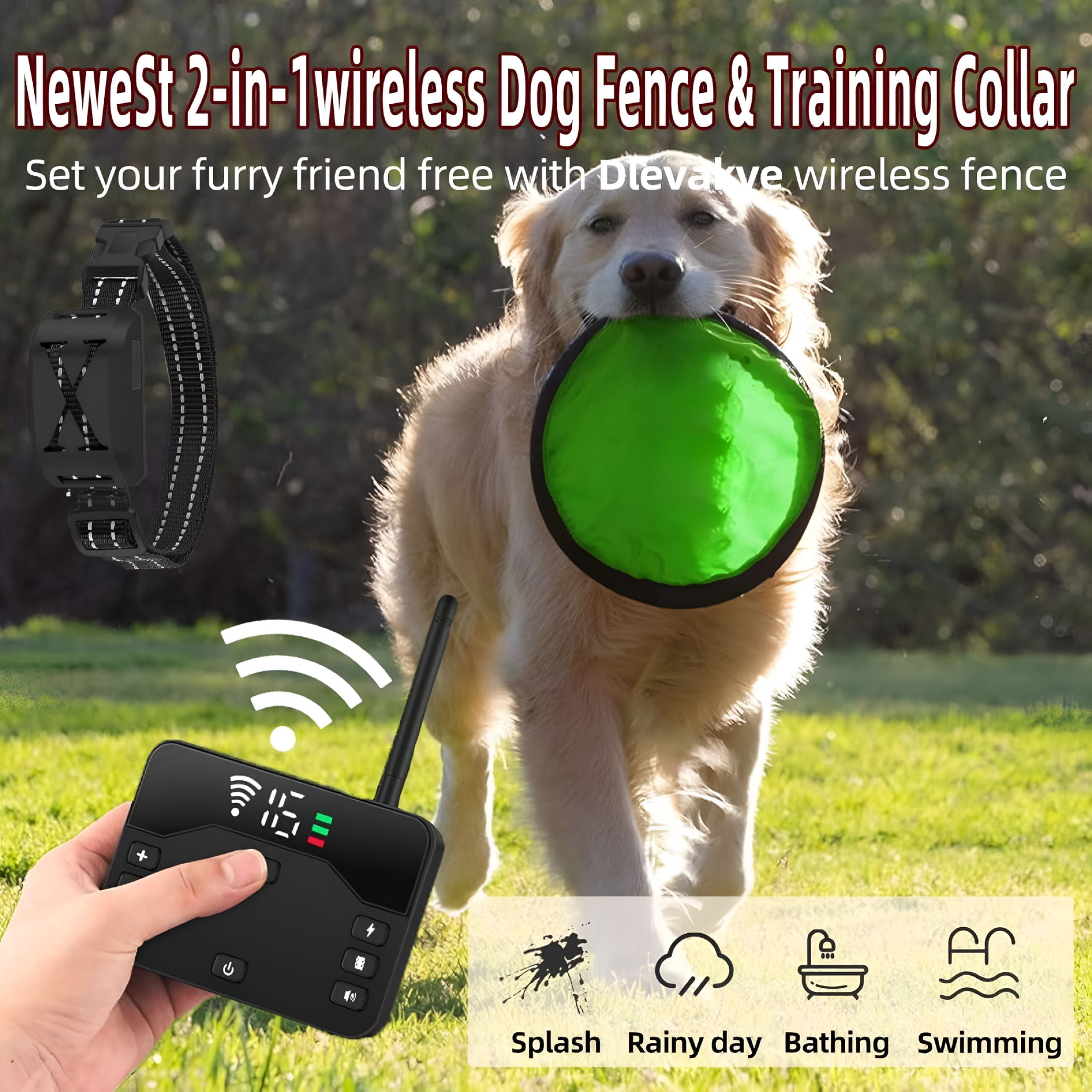 GJX 2026 Upgraded Wireless Dog Fence System for 2 Dogs - Portable 2-in-1 Electric Fence with Waterproof Training Shock Collars & Remote, Adjustable Perimeter up to 100ft