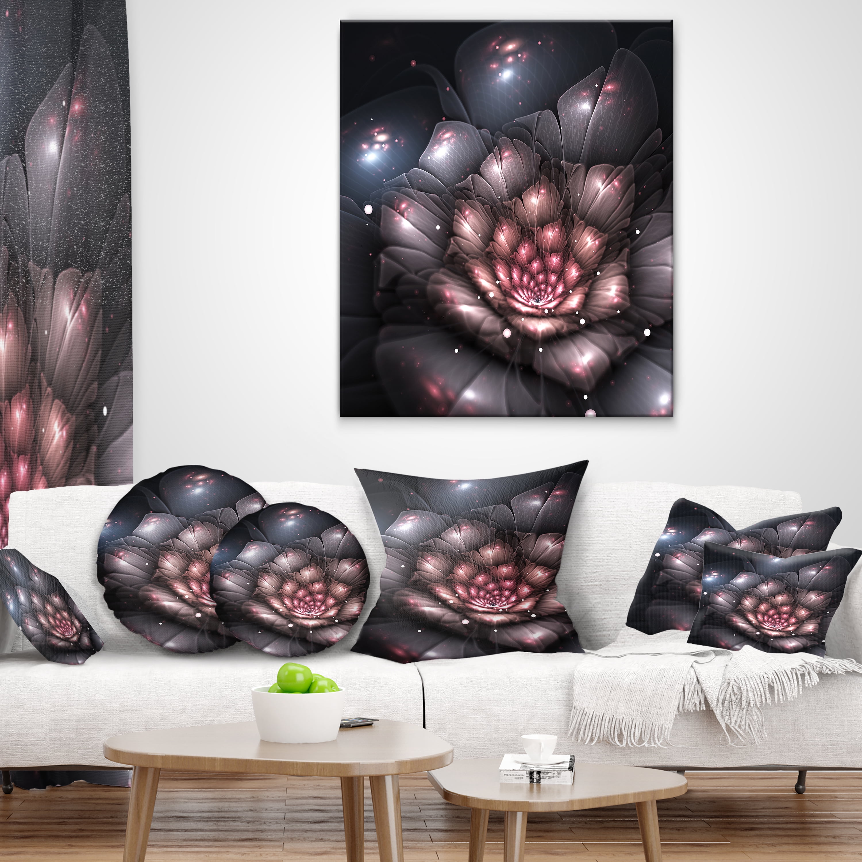 Designart Fractal Flower with Pink Details - Floral Throw Pillow - 18x18