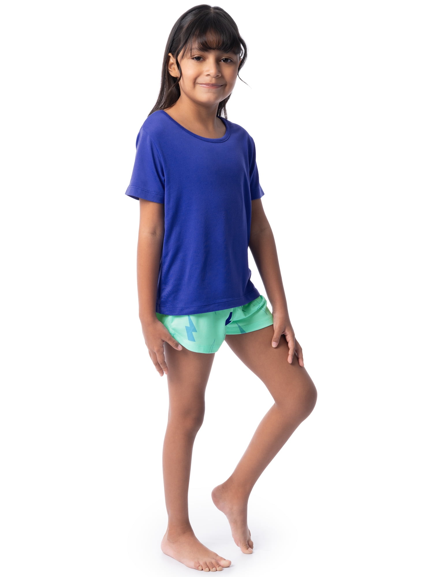 Fruit of the Loom Girl's Getaway Loose Fit Short Sleeve Top, Pajama Sleep Pant & Short Set, 3-Piece, Sizes 4/5-14/16