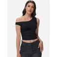 thumbnail image 3 of Women One Shoulder Ruched Crop Tank Tops Casual Off The Shoulder Twist Strap Summer Tanks Tops Going Out Crop Shirts, 3 of 6