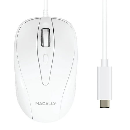Macally Wired USB-C Mouse for Apple MacBook Pro 2017 / 2016, MacBook 12-Inch, Chromebook, Windows PC, Computer or Laptops with Type-C Port - White