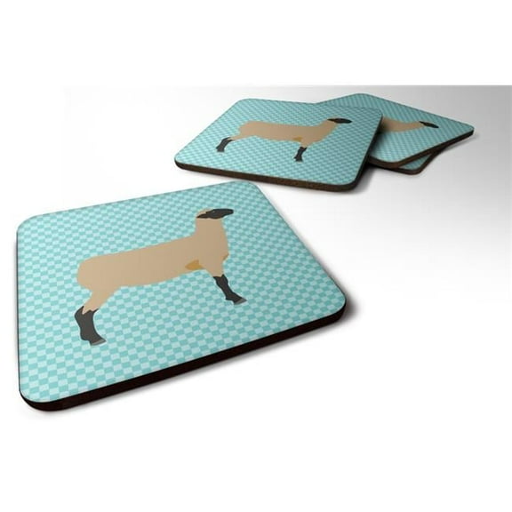 Hampshire Down Sheep Blue Check Foam Coaster, Set of 4
