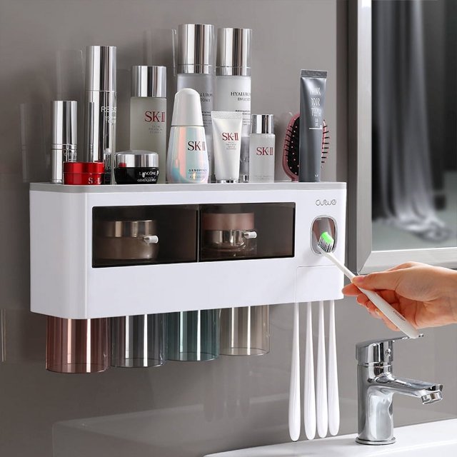 Juego de soporte para cepillos de dientes Vaso para gárgaras sin orificios Vaso para cepillado Inodoro montado en la pared Caja de almacenamiento montada en la pared Cilindro dental